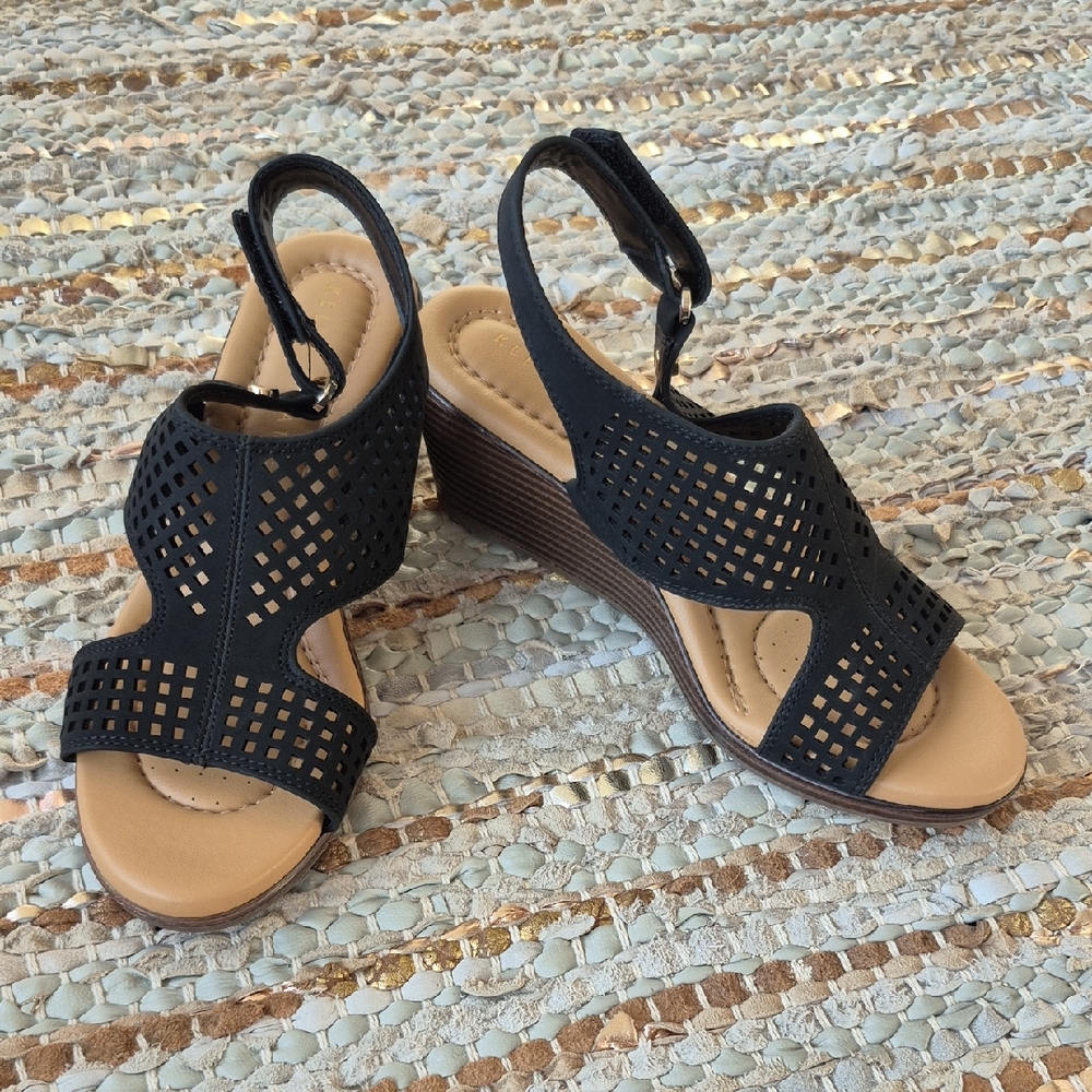 Kelly & Katie Black Cutout Wedges